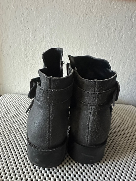 Black Leather Ankle Boots with Side Zip and Strap - Picture 4 of 5